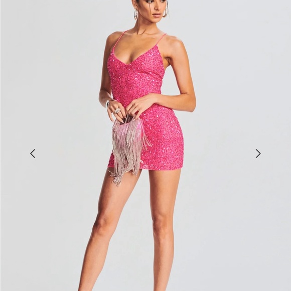 RETROFETE Neon Pink Sequin Dress- Size M - Picture 5 of 10